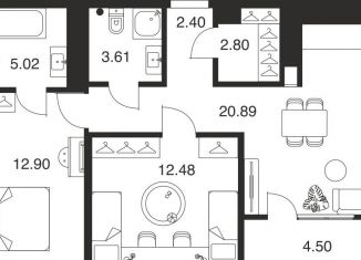 Продам 2-комнатную квартиру, 64.6 м2, 