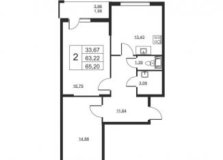 Продажа 2-комнатной квартиры, 65.2 м2, Ленинградская область