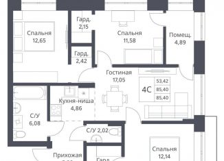 Продается трехкомнатная квартира, 85.4 м2, Новосибирск, Калининский район