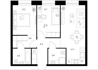 Продается 2-ком. квартира, 54.1 м2, Санкт-Петербург, метро Приморская