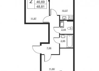 Продается 2-ком. квартира, 48.8 м2, Ленинградская область