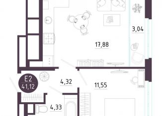 Продам 1-комнатную квартиру, 41.1 м2, Рязань