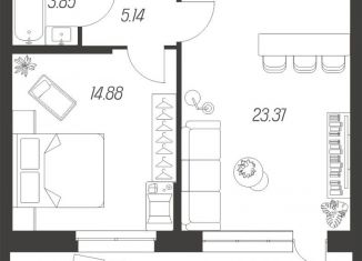 Продается 1-комнатная квартира, 52.9 м2, Тула