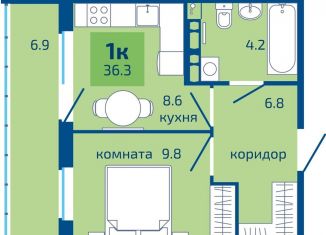 Продается однокомнатная квартира, 36.3 м2, Пермь, Целинная улица, 59