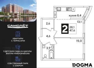 Продается 2-комнатная квартира, 47.6 м2, Краснодар