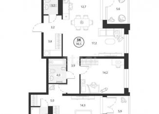 Продам 3-ком. квартиру, 96.5 м2, Тюмень, улица братьев Бондаревых, 5