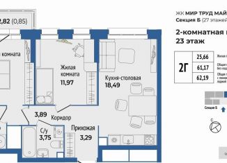 2-комнатная квартира на продажу, 59.9 м2, Екатеринбург, Орджоникидзевский район