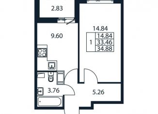 Продам 1-ком. квартиру, 36.3 м2, Ленинградская область