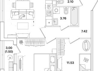 Продается 2-ком. квартира, 56.7 м2, Санкт-Петербург, муниципальный округ Полюстрово