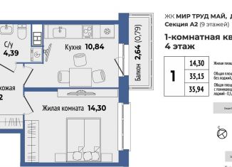 Продается однокомнатная квартира, 35.9 м2, Екатеринбург, метро Машиностроителей