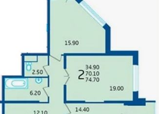 2-комнатная квартира на продажу, 71.1 м2, Краснодар, Центральный внутригородской округ, Береговая улица, 2к2