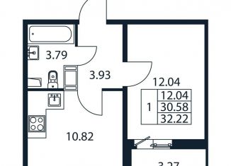 Продам 1-комнатную квартиру, 33.9 м2, Мурино