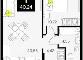 Продается 1-ком. квартира, 40.2 м2, Тюмень, Центральный округ