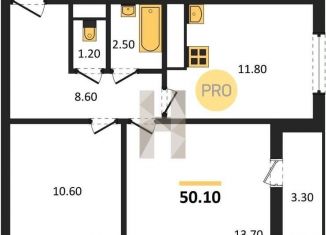 2-комнатная квартира на продажу, 50.1 м2, Ростов-на-Дону, улица Ткачёва, 11