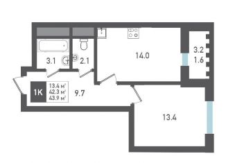 Продаю 1-комнатную квартиру, 43.9 м2, Смоленск