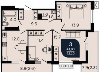 Продам 3-комнатную квартиру, 75.7 м2, Краснодар, Прикубанский округ, Конгрессная улица, 41