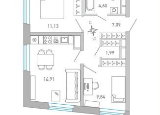 Продажа 2-ком. квартиры, 51.3 м2, Санкт-Петербург, Приморский район, набережная Чёрной речки, 1