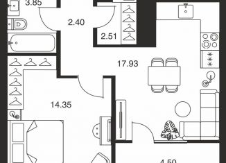 1-ком. квартира на продажу, 45.5 м2, 