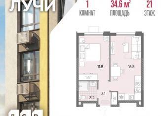 Продам однокомнатную квартиру, 34.6 м2, Москва, метро Новопеределкино