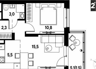 Продажа 2-ком. квартиры, 38.6 м2, деревня Кондратово