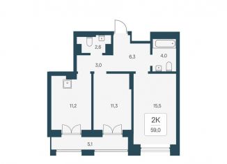 Продается 2-ком. квартира, 59 м2, Новосибирск, Заельцовский район, улица Брестская Горка