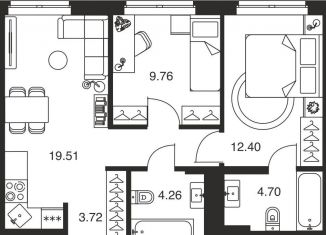 Продажа двухкомнатной квартиры, 54.4 м2, 