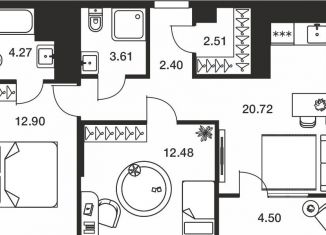 Продается 2-ком. квартира, 63.4 м2, 