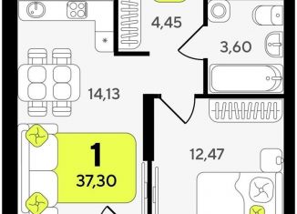 Продажа 1-комнатной квартиры, 37.3 м2, Тюмень, Центральный округ