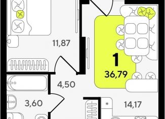 Продаю однокомнатную квартиру, 36.8 м2, Тюмень, Центральный округ