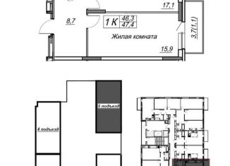 Продам однокомнатную квартиру, 47.4 м2, Пермь, ЖК АйЛав