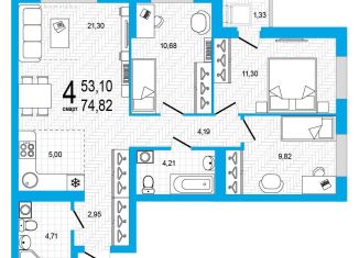 Продам 4-ком. квартиру, 74.8 м2, Уфа, Дёмский район