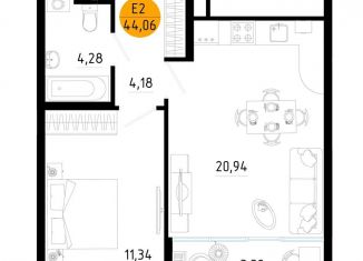 Продажа 1-ком. квартиры, 44.1 м2, Рязанская область