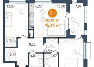 2-комнатная квартира на продажу, 70.4 м2, Тюмень, Центральный округ, улица Тимофея Кармацкого, 17