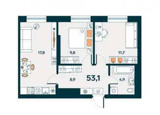 2-ком. квартира на продажу, 53.1 м2, Тюмень