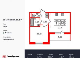 Продается 1-комнатная квартира, 38.2 м2, Санкт-Петербург, Московский район