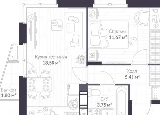 Продам однокомнатную квартиру, 40 м2, Ленинградская область