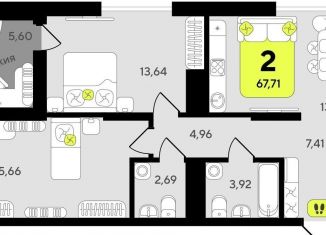 Продаю двухкомнатную квартиру, 67.7 м2, Тюмень, Центральный округ