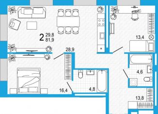 Продается двухкомнатная квартира, 81.9 м2, Республика Башкортостан, улица Аксакова, 14