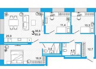 Продаю 3-ком. квартиру, 85.8 м2, Уфа, улица Аксакова, 14