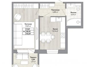 Продам 1-комнатную квартиру, 40.7 м2, Хабаровский край, Трёхгорная улица, 106/1