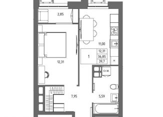 Продажа 1-комнатной квартиры, 39.7 м2, Волгоград, Дзержинский район, улица 8-й Воздушной Армии, 3