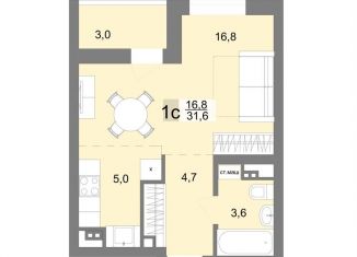 Продается 1-комнатная квартира, 31.6 м2, Екатеринбург, Монтёрская улица, 6, метро Чкаловская