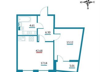 1-ком. квартира на продажу, 42.7 м2, Мурино