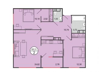 Продается 2-комнатная квартира, 68.3 м2, Краснодар