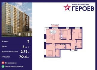 Продажа 3-комнатной квартиры, 70.4 м2, Балашиха, ЖК Героев