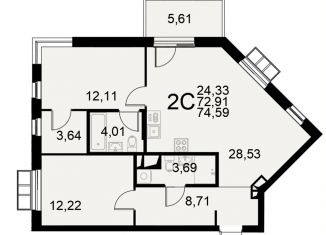 Продаю 2-ком. квартиру, 74.6 м2, Тульская область, Хлебная площадь