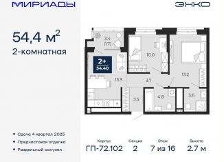 Продажа 2-ком. квартиры, 54.4 м2, Тюмень