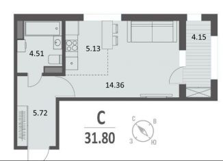 Квартира на продажу студия, 31.8 м2, Курск, Центральный округ, Хуторская улица, 33