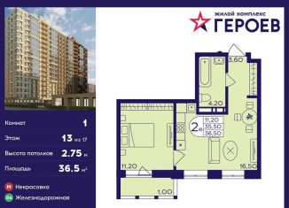 Продам 1-ком. квартиру, 36.5 м2, Балашиха, ЖК Героев