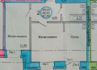 2-комнатная квартира на продажу, 47.5 м2, Красноярский край, 2-й Юго-Восточный микрорайон, 62